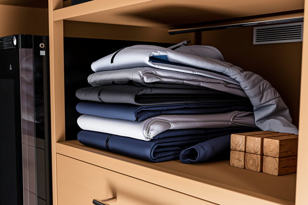 Properly folded ski clothing in storage